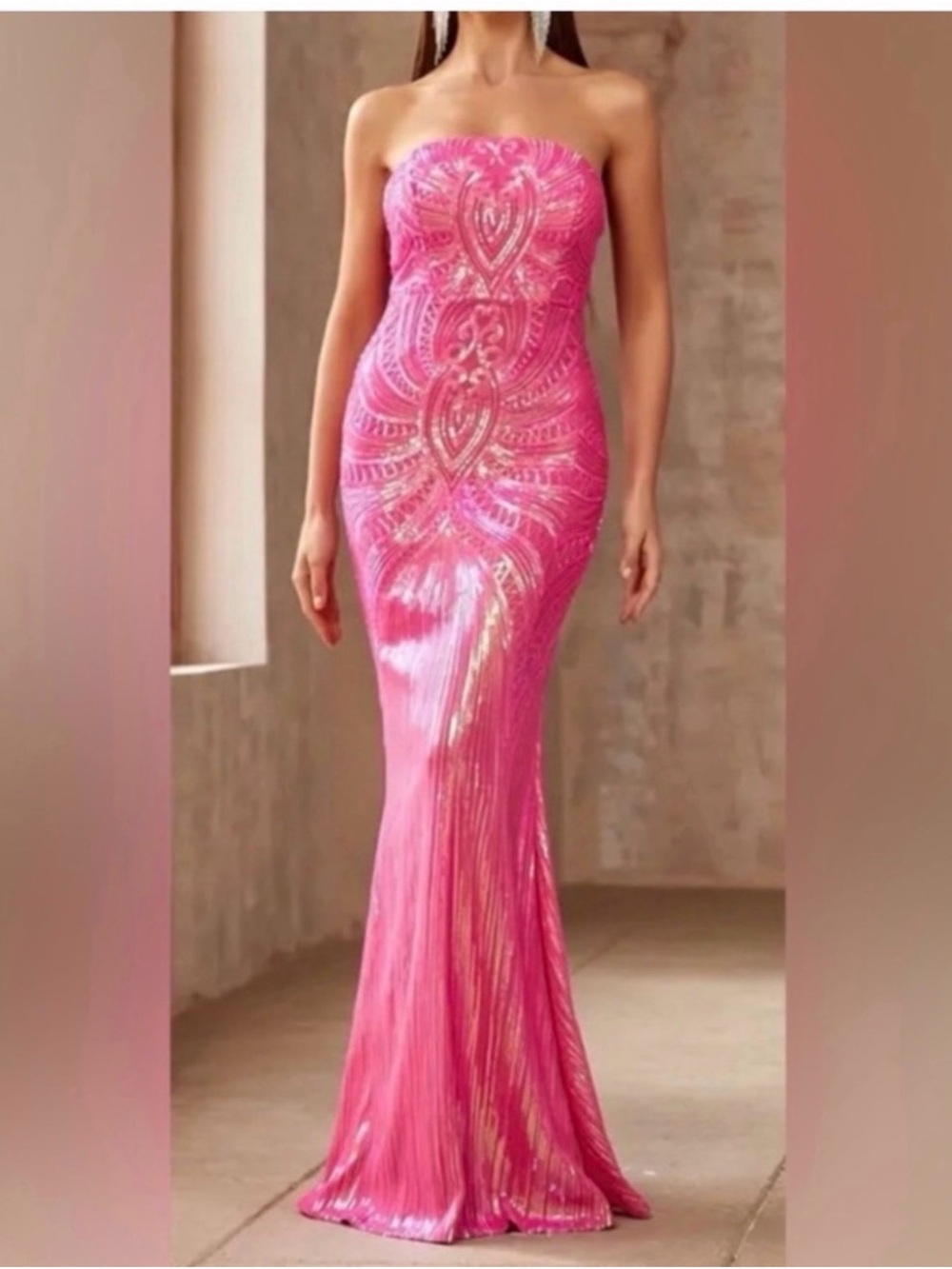 Strapless Pink Embellished Mermaid Evening Dress